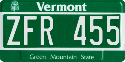 VT license plate ZFR455
