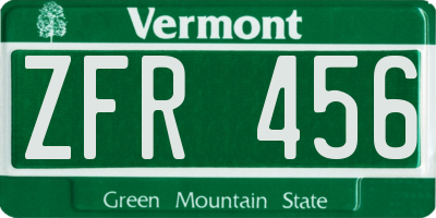 VT license plate ZFR456