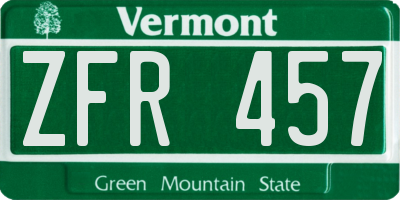 VT license plate ZFR457