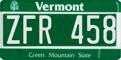 VT license plate ZFR458