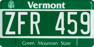 VT license plate ZFR459