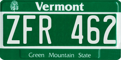 VT license plate ZFR462