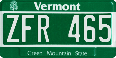 VT license plate ZFR465