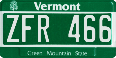VT license plate ZFR466