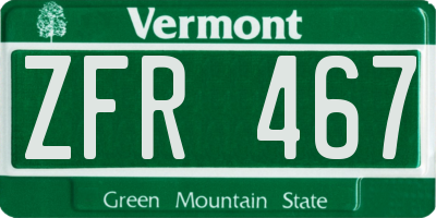 VT license plate ZFR467
