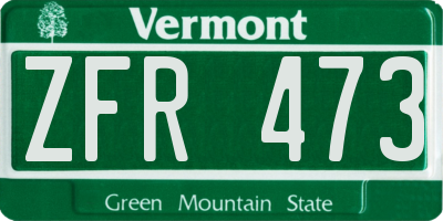 VT license plate ZFR473