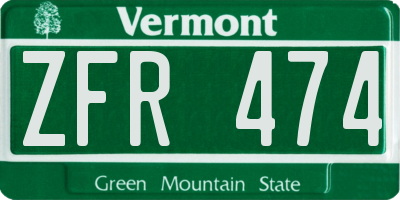 VT license plate ZFR474