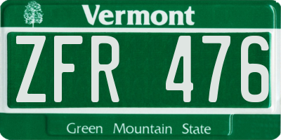 VT license plate ZFR476