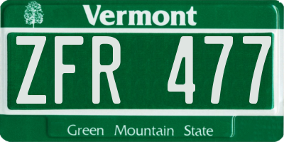VT license plate ZFR477