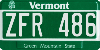 VT license plate ZFR486