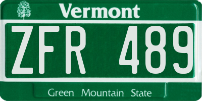 VT license plate ZFR489