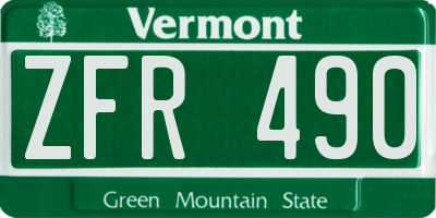 VT license plate ZFR490