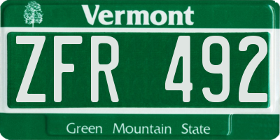 VT license plate ZFR492