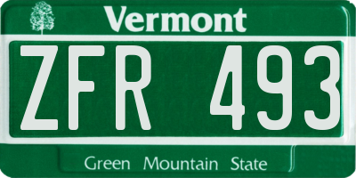 VT license plate ZFR493
