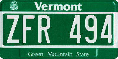 VT license plate ZFR494