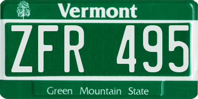 VT license plate ZFR495