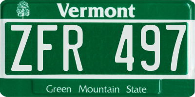 VT license plate ZFR497