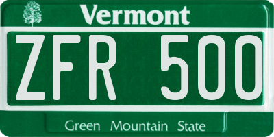 VT license plate ZFR500