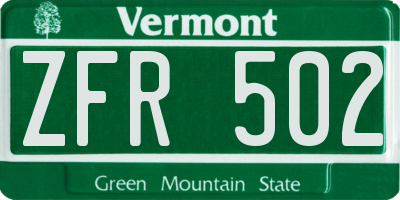 VT license plate ZFR502