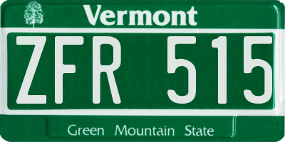 VT license plate ZFR515