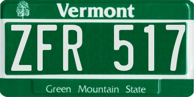 VT license plate ZFR517