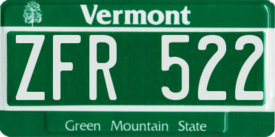VT license plate ZFR522