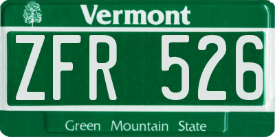 VT license plate ZFR526