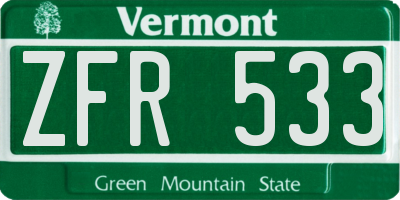 VT license plate ZFR533
