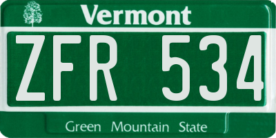 VT license plate ZFR534