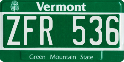 VT license plate ZFR536