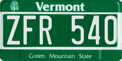 VT license plate ZFR540
