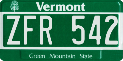 VT license plate ZFR542