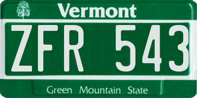 VT license plate ZFR543
