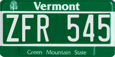 VT license plate ZFR545