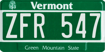 VT license plate ZFR547
