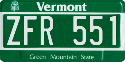 VT license plate ZFR551