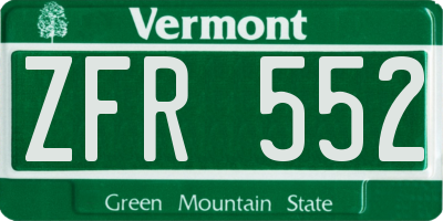 VT license plate ZFR552
