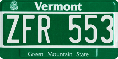 VT license plate ZFR553