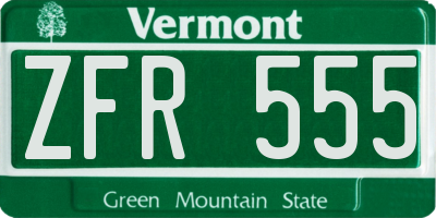 VT license plate ZFR555