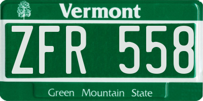 VT license plate ZFR558