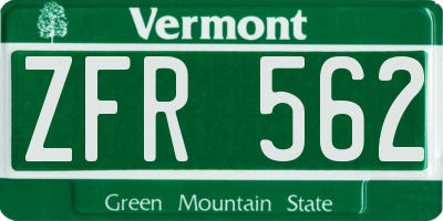 VT license plate ZFR562