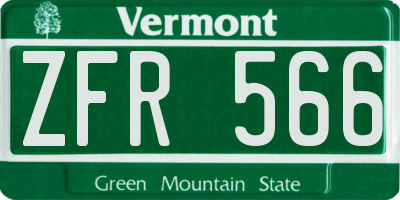 VT license plate ZFR566