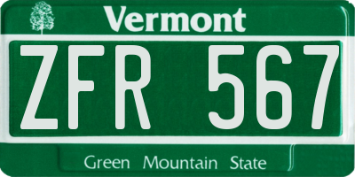 VT license plate ZFR567