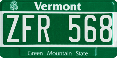 VT license plate ZFR568