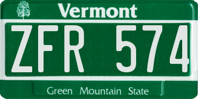 VT license plate ZFR574