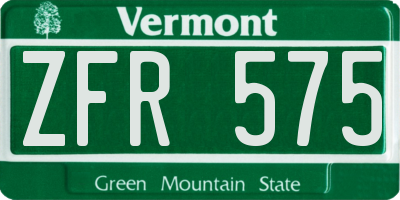 VT license plate ZFR575