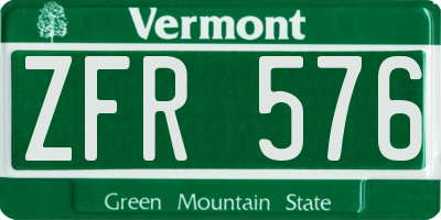 VT license plate ZFR576