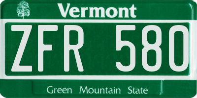 VT license plate ZFR580