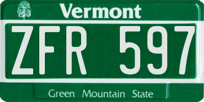 VT license plate ZFR597