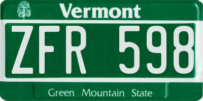 VT license plate ZFR598